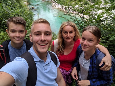 Slap Kozjak Waterfall Walk, Slovenia - Selfie with my mother and siblings during our vacation to Slovenia and Croatia.