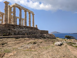 Sounion, Greece - The temple of Poseidon with the Mediterranean Sea in the background during my 2018 spring break vacation to Greece.